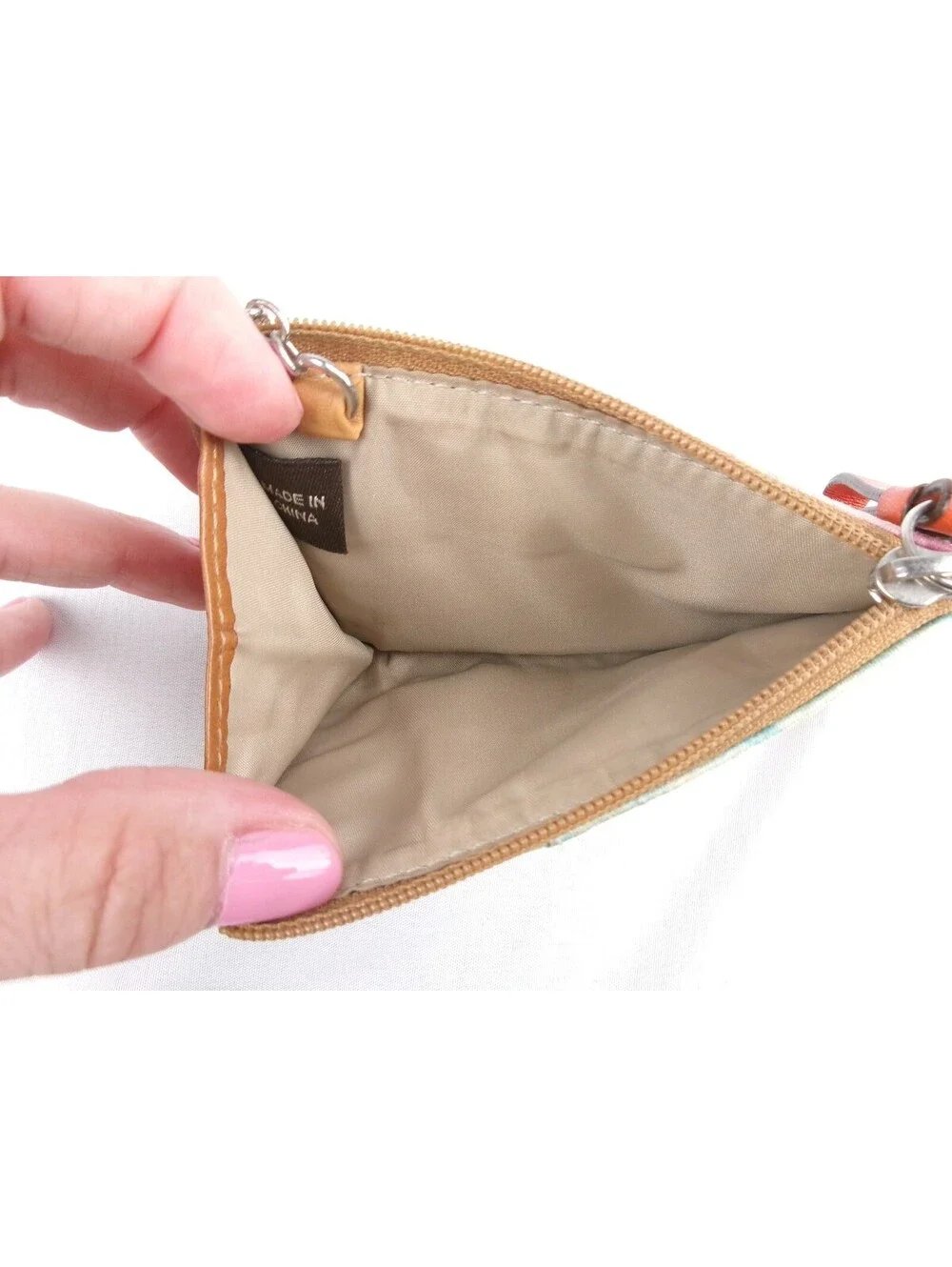 Authentic Coach Mini Skinny Coin Purse Card Case Key Ring Multicolor Signature